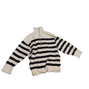 Free People Navy and Cream Striped Hoodie